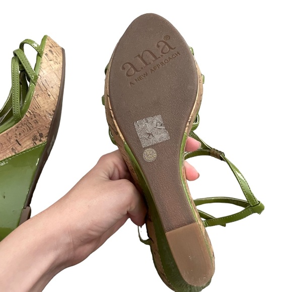 Ana Lime Green and Brown Color Block Summer Ankle Strap High Heel Wedge Sandals - Picture 10 of 15